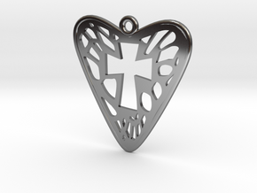 Voronoi Heart+Cross Earring (001) in Fine Detail Polished Silver