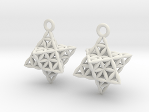Flower Of Life Star Tetrahedron Earrings  in White Natural Versatile Plastic