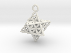 Flower Of Life Star Tetrahedron Pendant .8" in White Natural Versatile Plastic