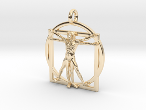 Vitruvian Man Small Pendant in 14k Gold Plated Brass