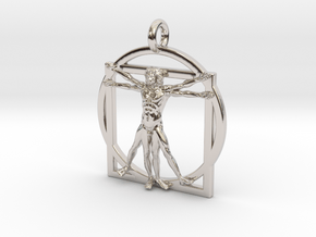 Vitruvian Man Small Pendant in Rhodium Plated Brass