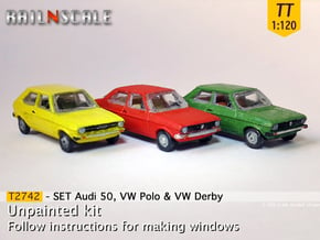 SET Audi 50, VW Polo & VW Derby (TT 1:120) in Smooth Fine Detail Plastic