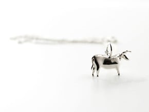 Paleolithic Bull Pendant - Archaeology Jewelry in Polished Silver