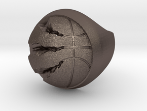 Basketball Ring in Polished Bronzed-Silver Steel: 5 / 49