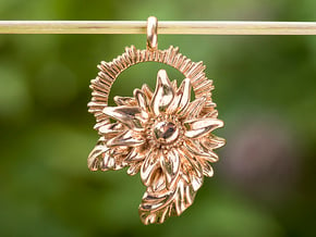 Summer Flower Sunflower Necklace Pendant in Polished Bronze