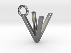 Two way letter pendant - VV V in Polished Silver