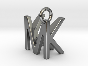 Two way letter pendant - KM MK in Polished Silver