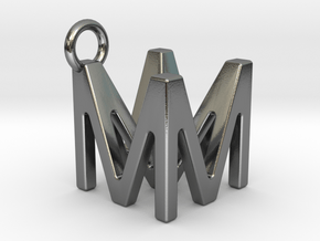 Two way letter pendant - MM M in Polished Silver