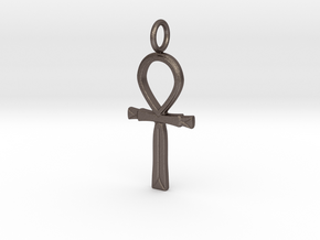 Ancient Egyptian Ankh amulet (version 2) in Polished Bronzed-Silver Steel