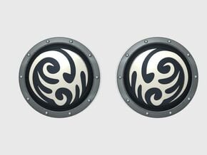 Tribal Swirl - Round Power Shields (L&R) in Tan Fine Detail Plastic: Small