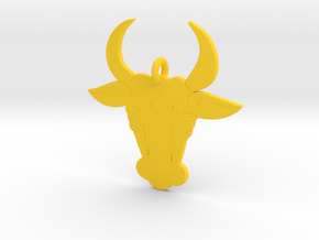Bull Face Pendant 3D Printed Model in Yellow Processed Versatile Plastic: Medium