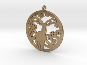 Deer-Circular-Pendant-Stl-3D-Printed-Model in Polished Gold Steel: Medium