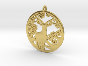 Deer-Circular-Pendant-Stl-3D-Printed-Model in Polished Brass: Medium