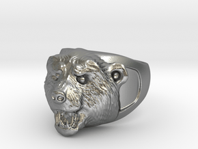 Grizzly bear ring in Natural Silver