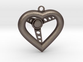 KeyChain Heart Steering Wheel in Polished Bronzed-Silver Steel
