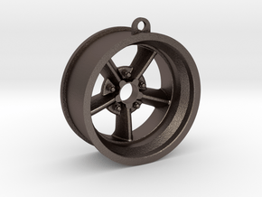 Key Chain American Five Spoke Wheel in Polished Bronzed-Silver Steel