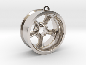 Key Chain American Five Spoke Wheel in Rhodium Plated Brass