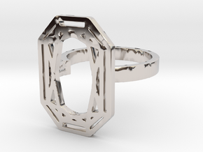 RECTANGLE DIAMOND RING in Rhodium Plated Brass: 8 / 56.75