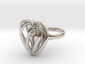 Heart Cage Ring in Platinum