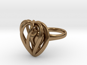 Heart Cage Ring in Natural Brass