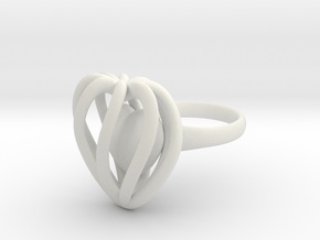 Heart Cage Ring in White Natural Versatile Plastic