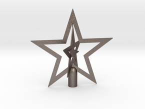 Star spark tree topper - Medium 16cm 6¼" in Polished Bronzed-Silver Steel