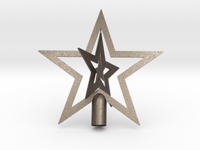 Star spark tree topper Christmas - Small 10cm 4" in Polished Bronzed-Silver Steel