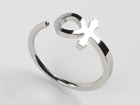 Ankh Cross Ring in Polished Silver: 6 / 51.5