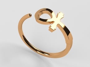 Ankh Cross Ring in Polished Bronze: 6 / 51.5