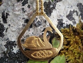 Celtic Zodiac Swan Pendant in Natural Brass