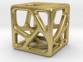 Voronoi Cube Pendant | 10mm in Natural Brass
