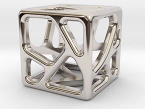 Voronoi Cube Pendant | 10mm in Rhodium Plated Brass
