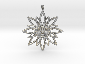 Blooming Hamsa Hand Flower Jewelry Pendant in Natural Silver