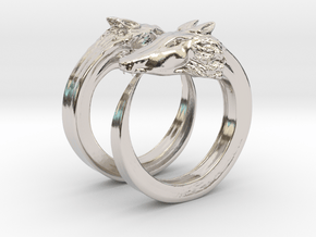 Double wolves ring (1,75cm) in Rhodium Plated Brass