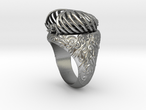 "My Beloved" Ribcaged Heart Ring in Natural Silver