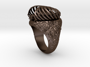 "My Beloved" Ribcaged Heart Ring in Polished Bronze Steel