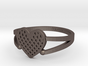 KTFRD04 Filigree Heart Geometric Ring design 3D Pr in Polished Bronzed-Silver Steel