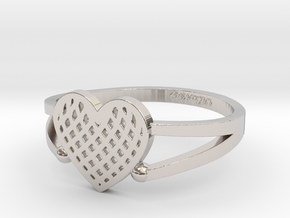 KTFRD04 Filigree Heart Geometric Ring design 3D Pr in Rhodium Plated Brass