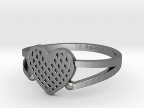 KTFRD04 Filigree Heart Geometric Ring design 3D Pr in Polished Silver