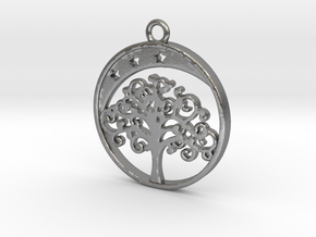 Life Tree, Moon & Stars Pendant in Natural Silver