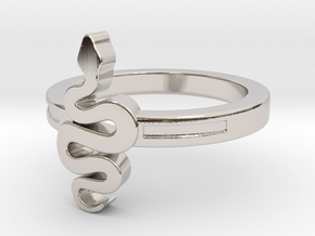 KTFRD06 Filigree Snake Geometric Ring design 3D in Rhodium Plated Brass