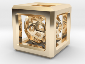 Faceted dome inside a cube in 14K Yellow Gold