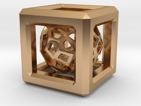 Faceted dome inside a cube in Polished Bronze (Interlocking Parts)