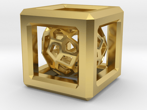 Faceted dome inside a cube in Polished Brass (Interlocking Parts)