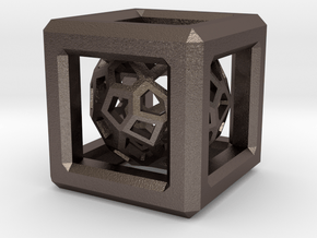 Faceted dome inside a cube in Polished Bronzed-Silver Steel