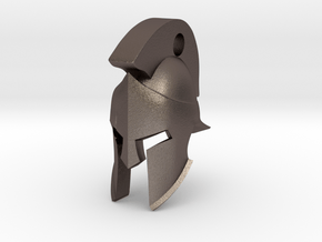Keyring Spartan Helmet in Polished Bronzed Silver Steel