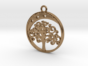 Life Tree, Moon & Stars Pendant in Natural Brass