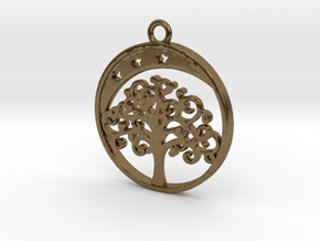 Life Tree, Moon & Stars Pendant in Natural Bronze