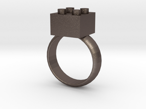 Building Blocks Ring in Polished Bronzed Silver Steel