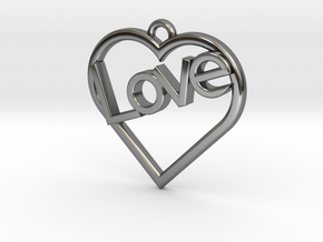 Heart "Love" Pendant in Fine Detail Polished Silver